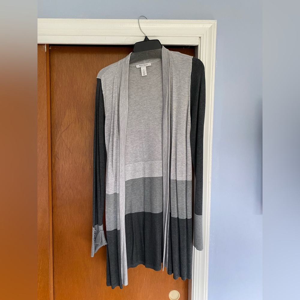 White House black market cardigan with cuff detail in grey